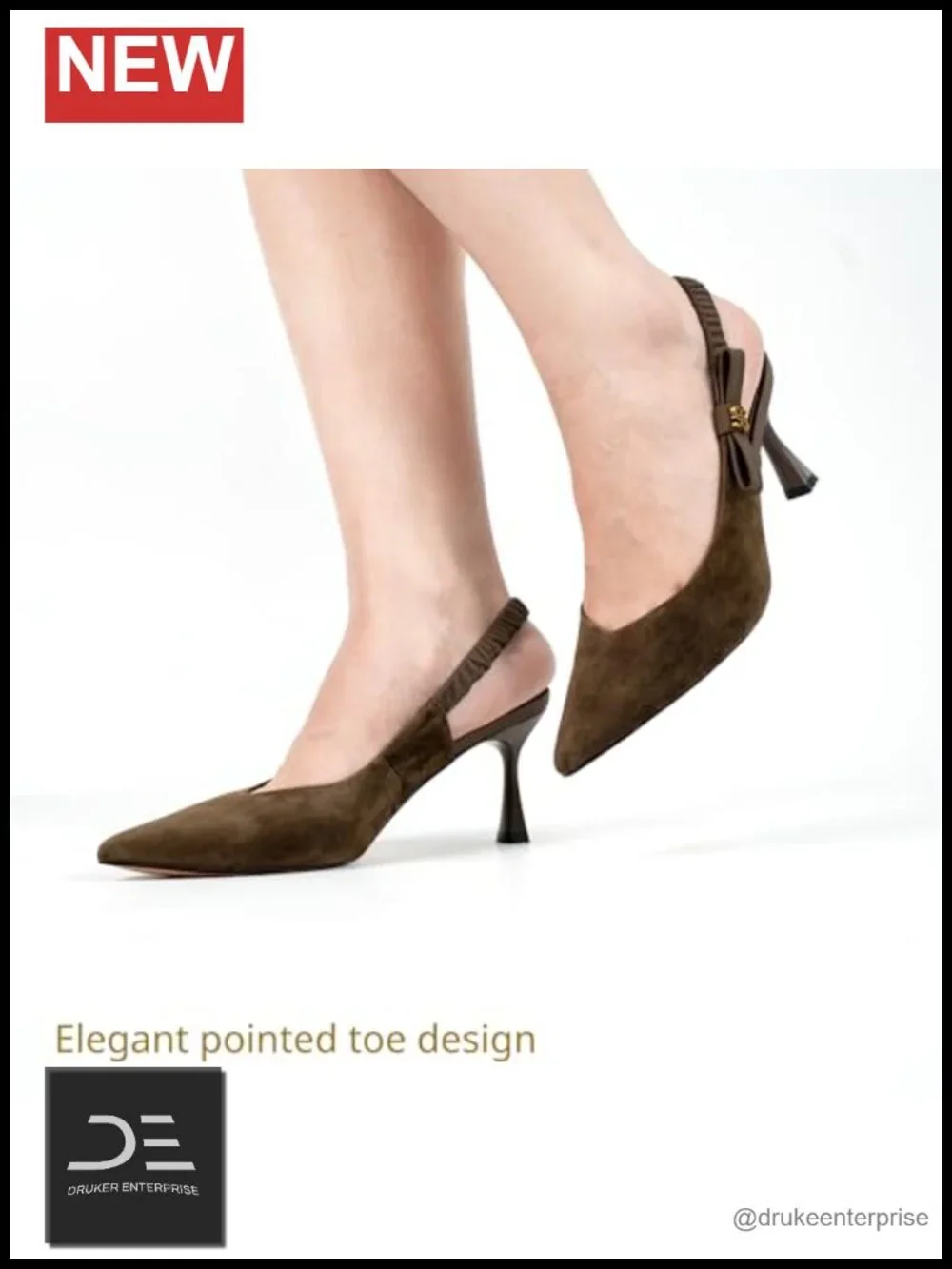 Pointed-Toe Slingback Heels Genuine Leather 2.76